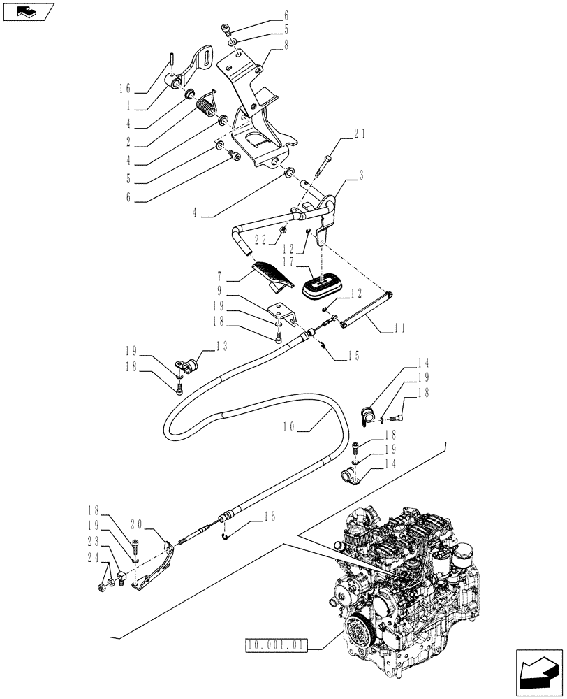 Схема запчастей Case IH FARMALL 65C - (10.220.01) - THROTTLE CONTROL, PEDAL, CABLE, W/ CAB (10) - ENGINE