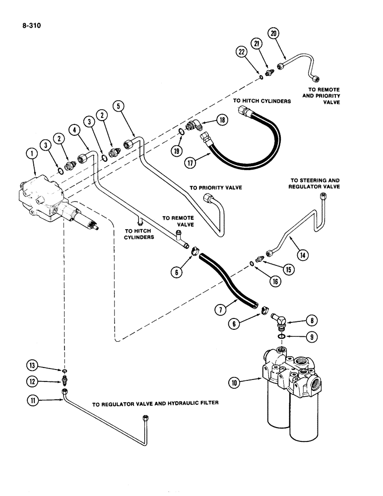 Схема запчастей Case IH 4490 - (8-310) - DEPTH CONTROL VALVE CIRCUITRY, P.I.N. 8860450 AND AFTER (08) - HYDRAULICS