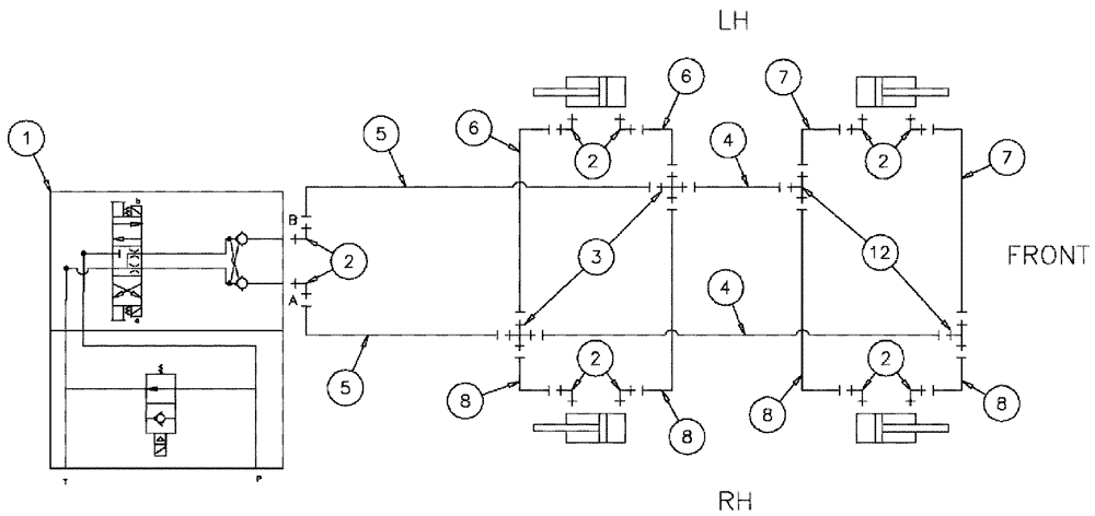 Схема запчастей Case IH 3210 - (06-017) - AXLE ADJUST GROUP Hydraulic Plumbing