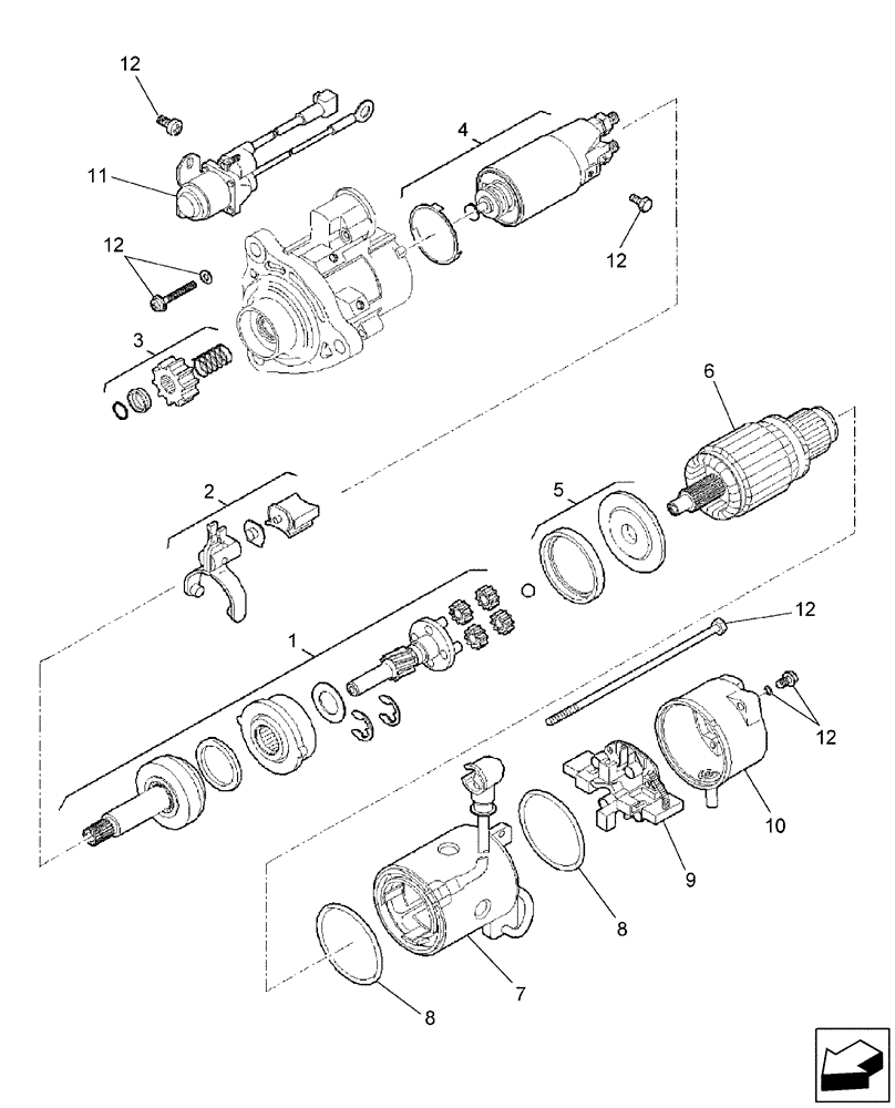 Схема запчастей Case IH 8120 - (55.201.04[01]) - STARTER MOTOR BREAKDOWN (504042667) - 8120/8120(LA) (55) - ELECTRICAL SYSTEMS