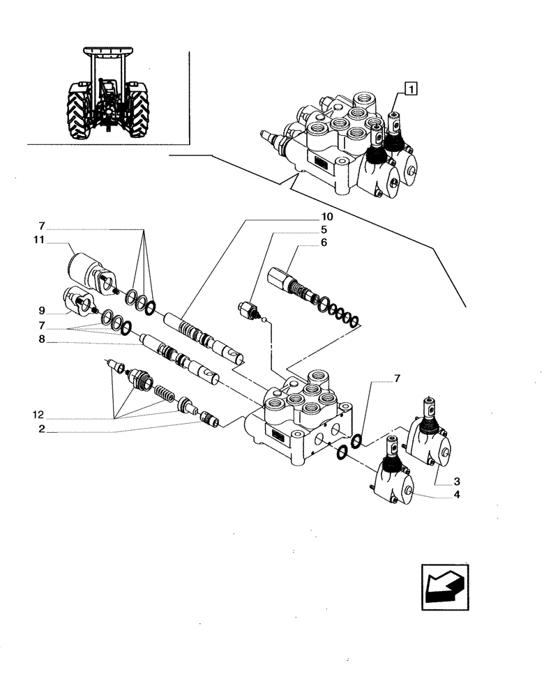 Схема запчастей Case IH JX95 - (1.82.7/03A) - (VAR.413) 2 CONTROL VALVES (1 S/D + 1 DOUBLE ACTING W/FLOAT W/KICK OUT) - PARTS COMPONENTS (07) - HYDRAULIC SYSTEM