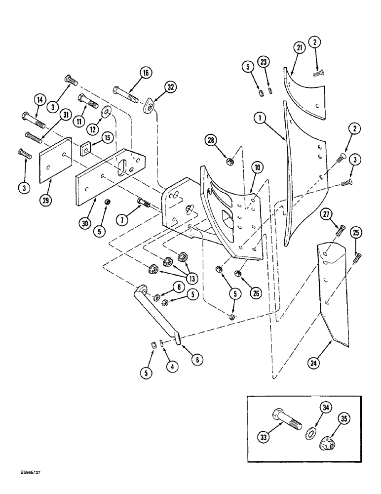 Схема запчастей Case IH HSCS - (9-44) - BOTTOM ASSEMBLY, MARKETING CONVERSION, MASSEY FERGUSON PLOWS 