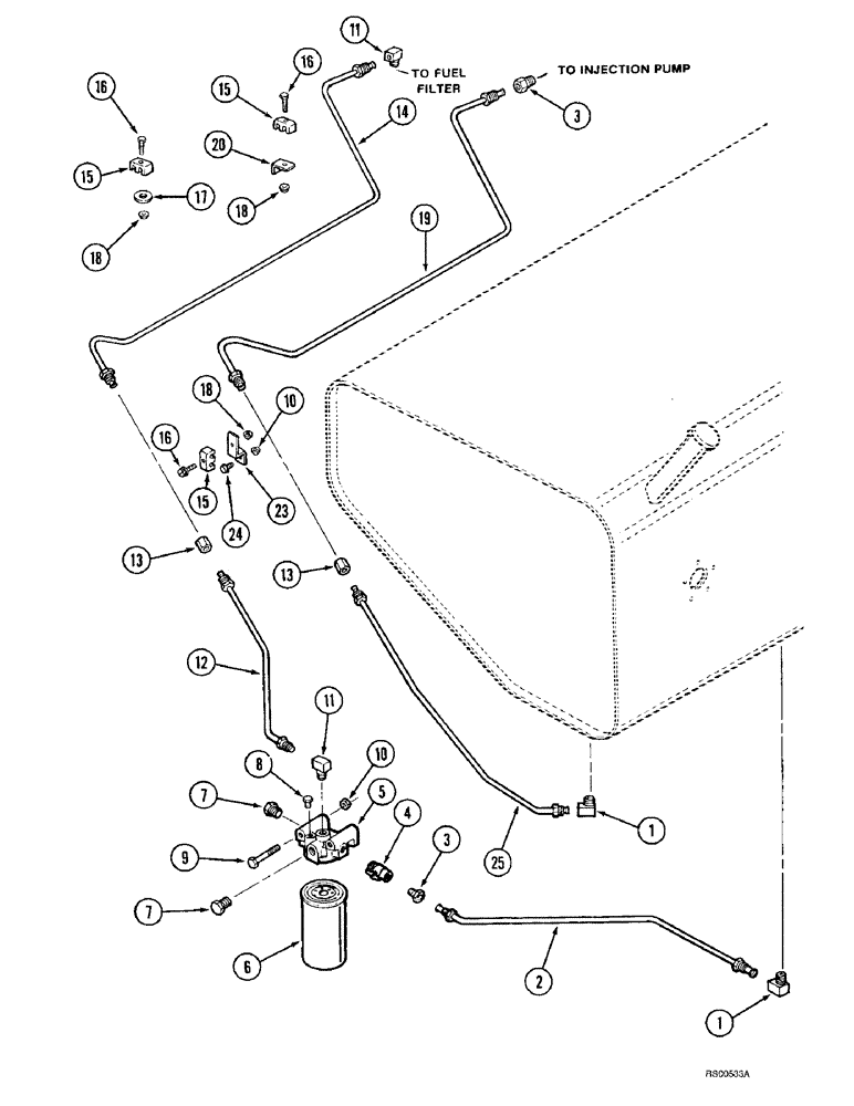 Схема запчастей Case IH 1680 - (3-12) - FUEL LINES AND FUEL FILTER, DTI-466C DIESEL ENGINE, PRIOR TO P.I.N. JJC0044001 (02) - FUEL SYSTEM