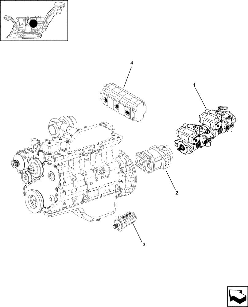 Схема запчастей Case IH A4000 - (B01.03[01]) - HYDRAULIC PUMPS AND FLOW DIVIDER (LOCATION) Hydraulic Components & Circuits