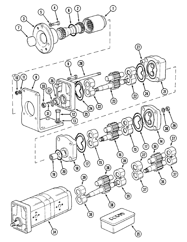 Схема запчастей Case IH 1594 - (8-264) - TANDEM HYDRAULIC PUMP, TRACTORS PRIOR TO P.I.N. 11527033 (08) - HYDRAULICS