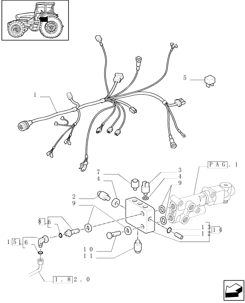 Схема запчастей Case IH JX80U - (1.82.713/05[02]) - (VAR.418) TRAILER BRAKE VALVE (WITH BOSCH CONTROL VALVE) ITALY - PARTS (07) - HYDRAULIC SYSTEM