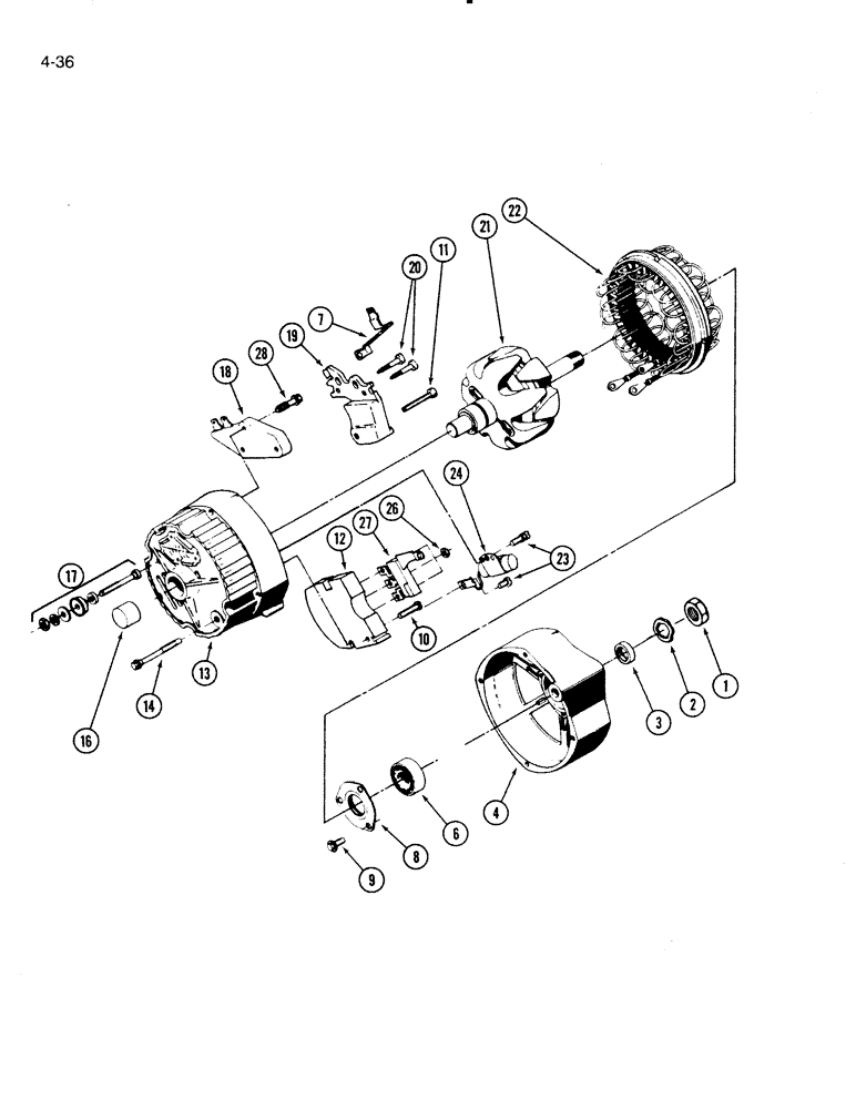 Схема запчастей Case IH 5000 - (4-36) - ALTERNATOR, U. S. STANDARD HARDWARE (04) - ELECTRICAL SYSTEMS