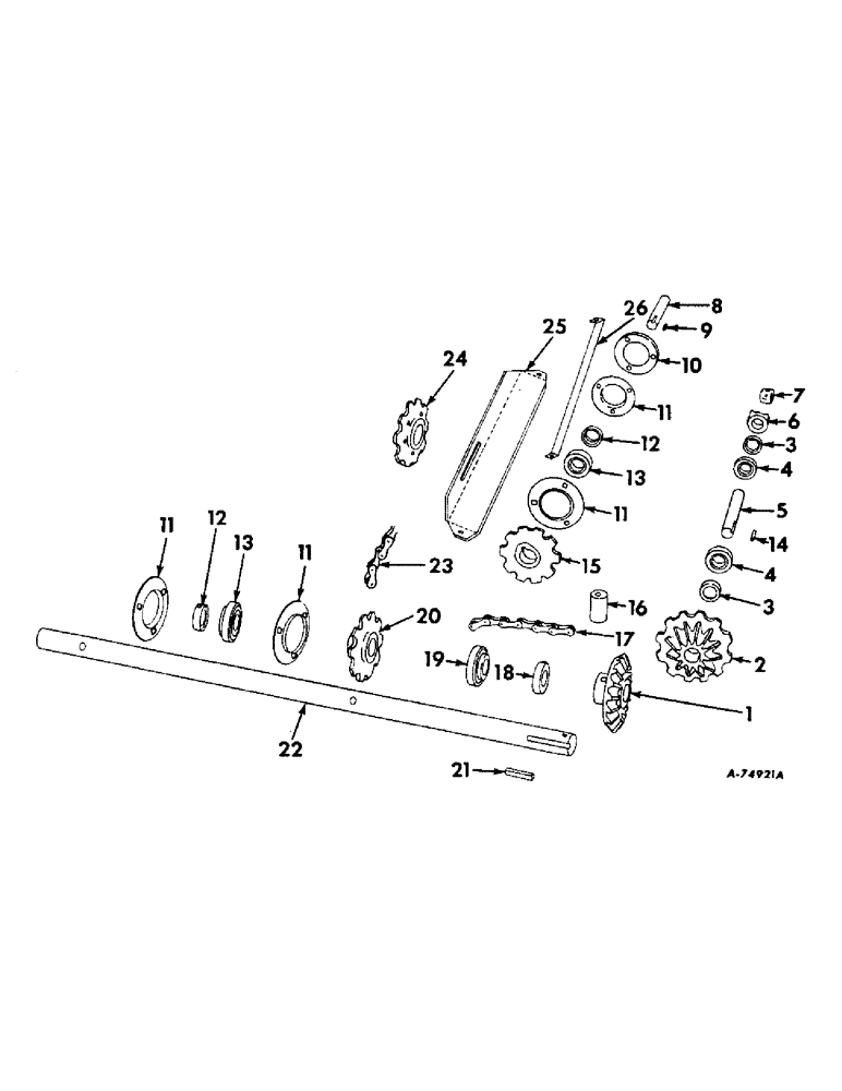 Схема запчастей Case IH 55 - (B-60) - ROW CROP UNIT (ONE-ROW) - LOWER, CENTER AND UPPER GATHERING DRIVE, 1965 (58) - ATTACHMENTS/HEADERS