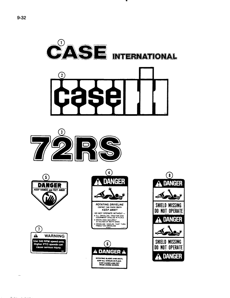 Схема запчастей Case IH 72RS - (9-032) - DECALS, 72RS MOWER (03) - CHASSIS/MOUNTED EQUIPMENT