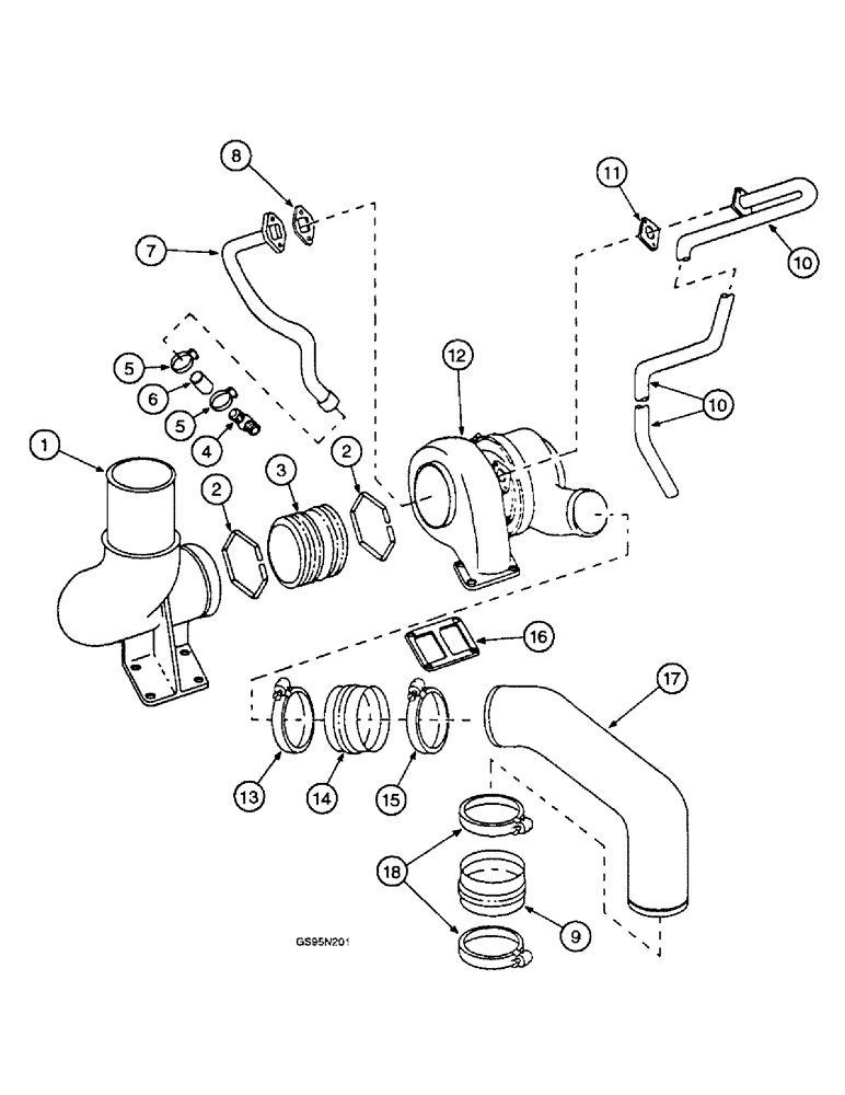 Схема запчастей Case IH DT-414 - (9C-80) - TURBOCHARGER AND CONNECTIONS, 1066, 1086 TRACTORS AND 915 COMBINES 