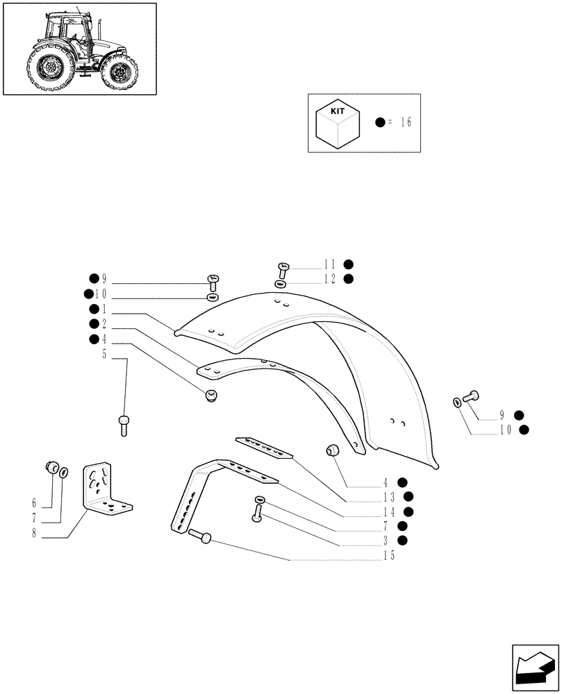 Схема запчастей Case IH JX70 - (1.43.0/01[01]) - (VAR.860/1) 4WD FRONT MUDGUARDS - 310 MM. (04) - FRONT AXLE & STEERING