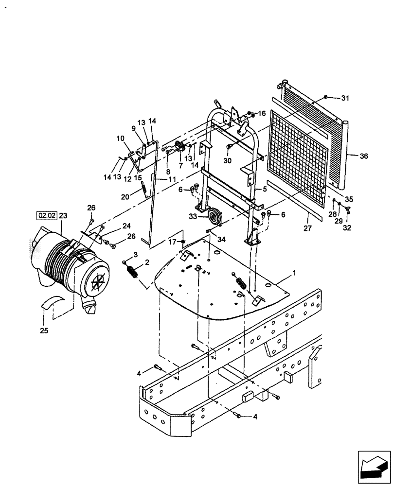 Схема запчастей Case IH DX55 - (02.01.02) - BATTERY STAND HOLDER & HOOD LATCH (02) - ENGINE EQUIPMENT