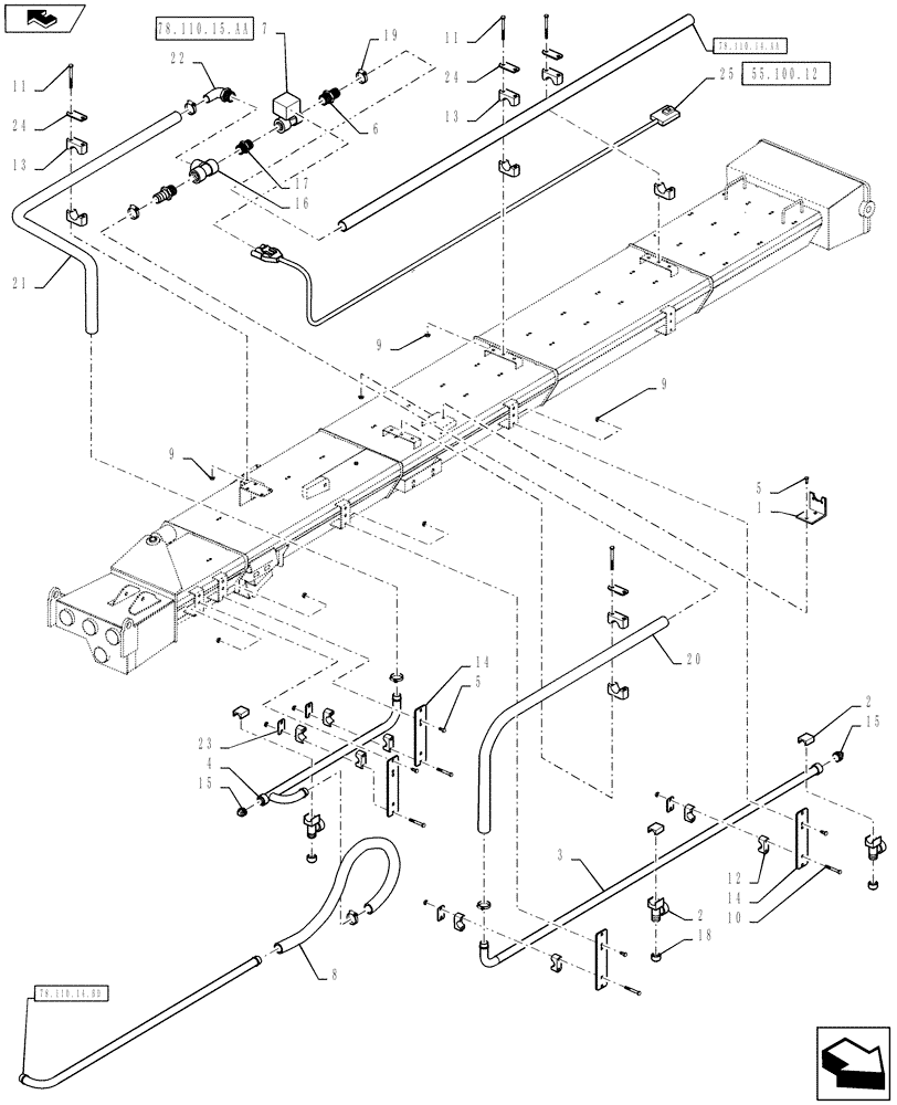 Схема запчастей Case IH 810 - (78.110.14.BC) - BOOM PLUMBING, 60, 2.5" TUBES, RH, INNER (78) - SPRAYING