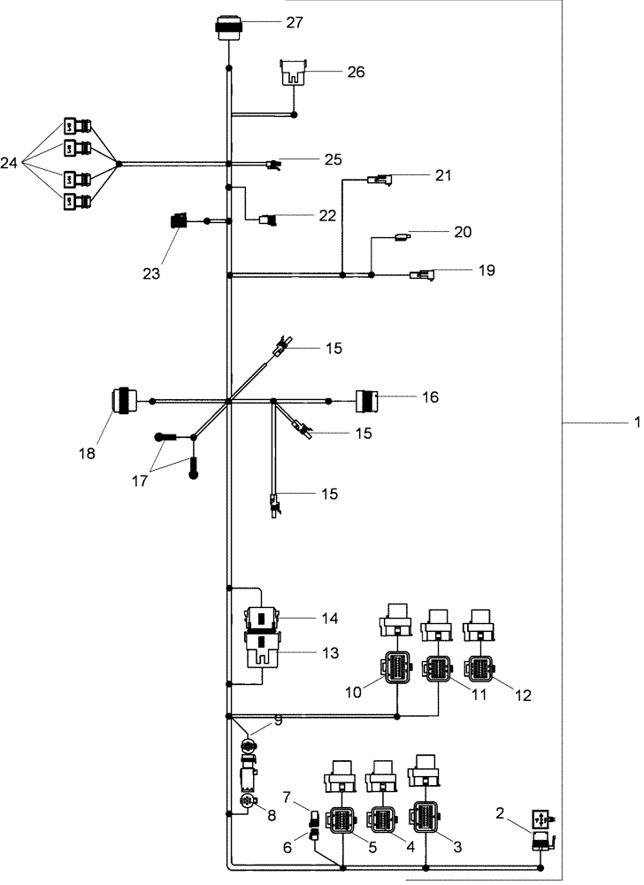 Схема запчастей Case IH 625 - (55.100.07[02]) - HARNESS, SIDE, MODEL YEAR 2009 AND AFTER (55) - ELECTRICAL SYSTEMS