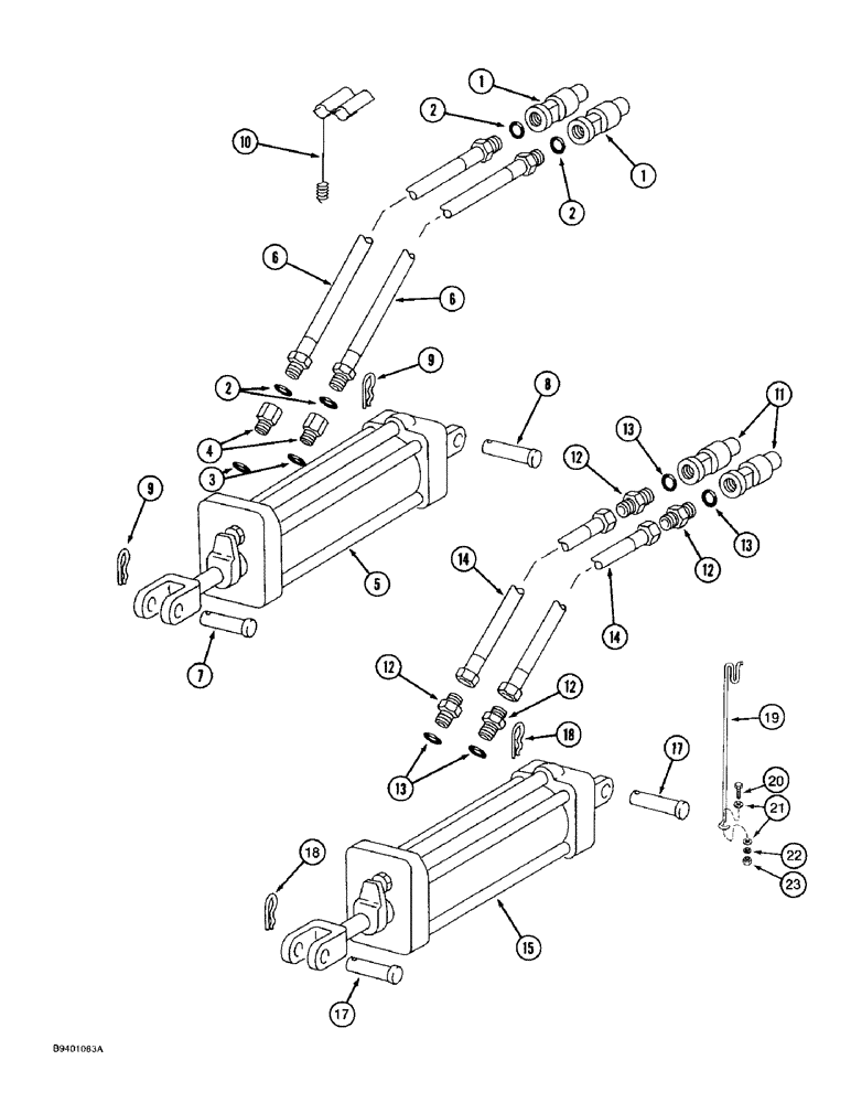 Схема запчастей Case IH 7100 - (8-02) - LIFT HYDRAULIC SYSTEM, SINGLE DRILL, WITH MALE END HOSES AT CYLINDER AND COUPLERS (08) - HYDRAULICS