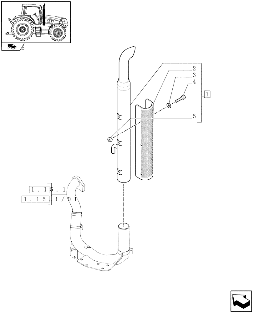 Схема запчастей Case IH MAXXUM 130 - (1.15.1/03) - AIR CLEANER WITH PRE-CLEANER "SPIN TUBE" FOR ROOF WITH HIGH PROFILE - SILENCER (MUFFLER) (VAR.330189-331189) (02) - ENGINE EQUIPMENT