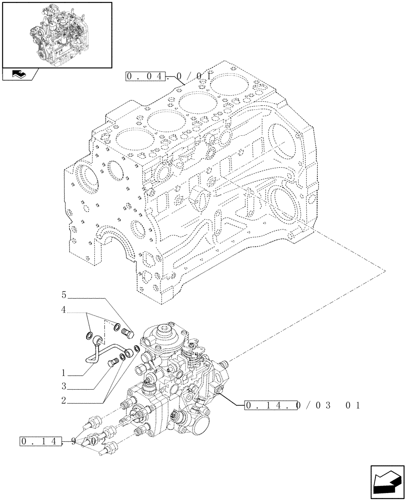 Схема запчастей Case IH FARMALL 95N - (0.14.6/02) - INJECTION EQUIPMENT - PIPING (01) - ENGINE