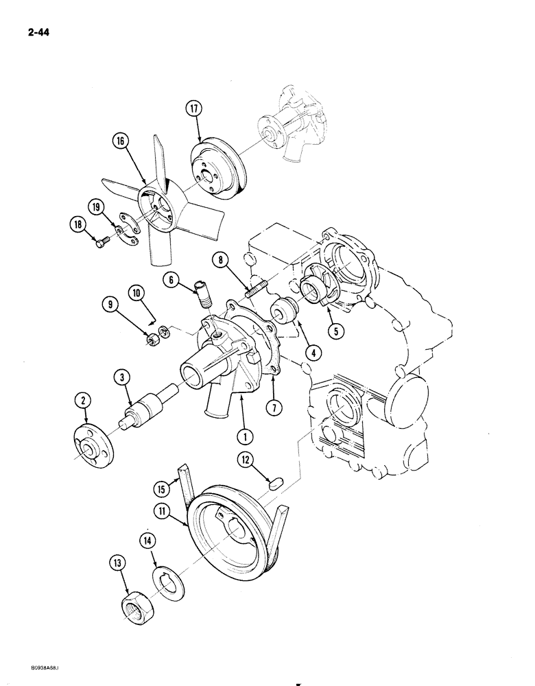 Схема запчастей Case IH 1818 - (2-044) - WATER PUMP, DIESEL MODELS (02) - ENGINE