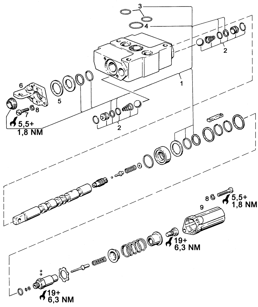 Схема запчастей Case IH C55 - (08-21[01]) - ADDITIONAL CONTROL VALVE DOUBLE ACTING - MECHANICAL WITHOUT STOP VALVE (08) - HYDRAULICS