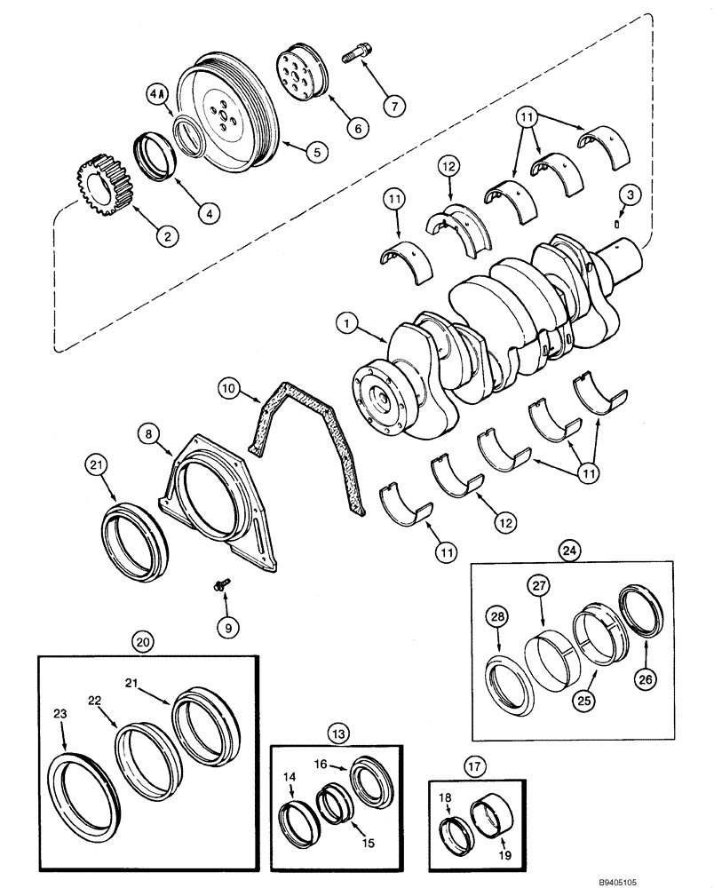 Схема запчастей Case IH 1845C - (02-30) - CRANKSHAFT, 4-390 ENGINE (02) - ENGINE