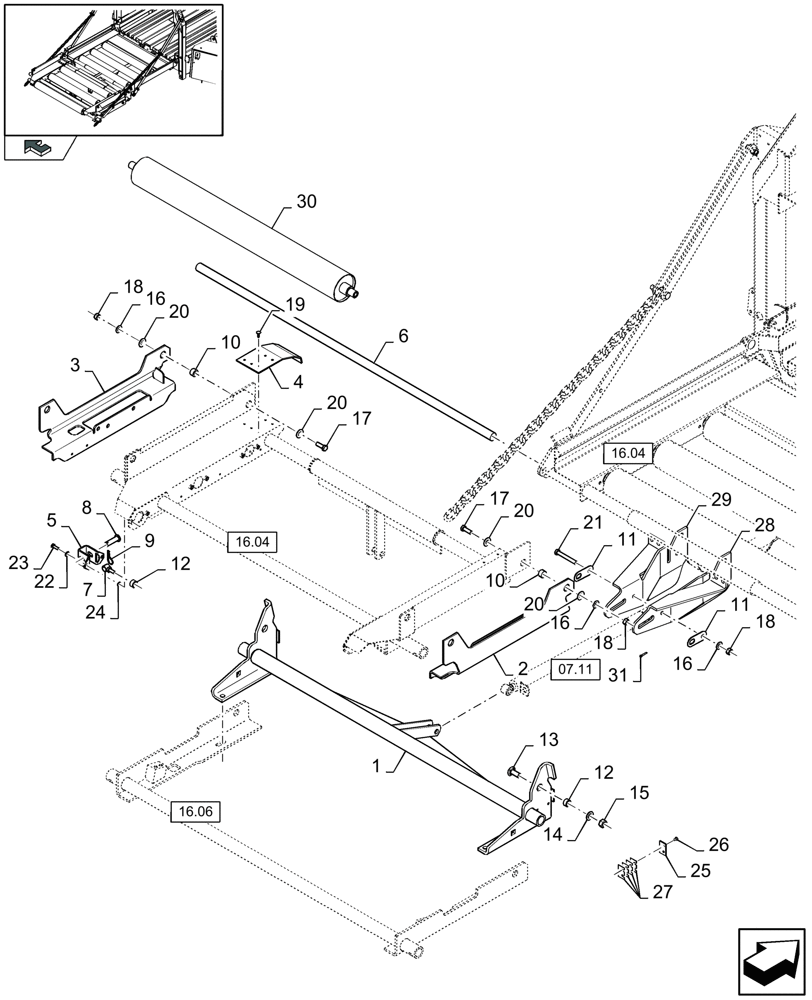 Схема запчастей Case IH LB333P - (16.01[01]) - ELECTRICITY, BALE WEIGHING SYSTEM, UPPER FRAME (16) - BALE EJECTOR