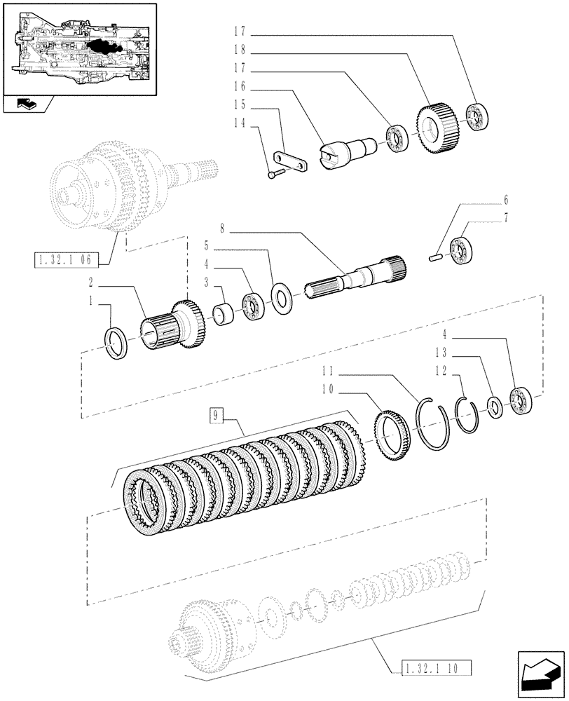 Схема запчастей Case IH PUMA 165 - (1.32.1[09]) - CENTRAL REDUCTION GEARS - REVERSE RANGE CLUTCH AND GEARS (03) - TRANSMISSION