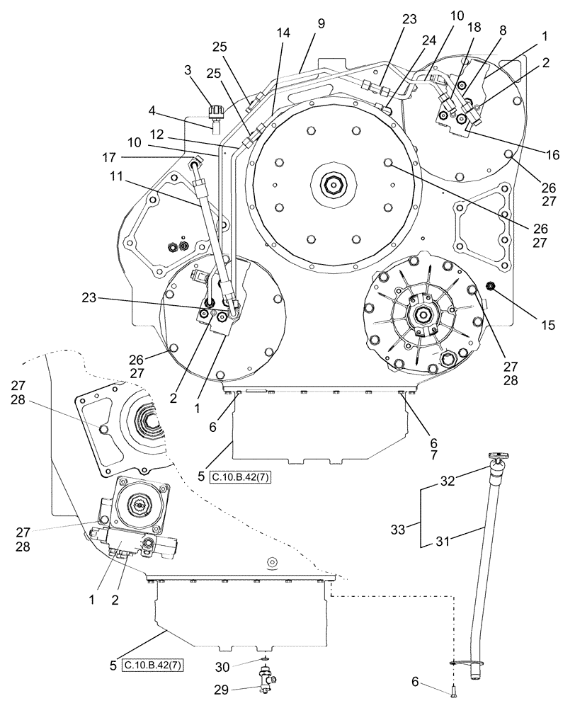 Схема запчастей Case IH AFX8010 - (C.10.B.42[1]) - PTO, VALVES & TUBES, ENGINE GEARBOX - PRIOR TO P.I.N. C - Power Train