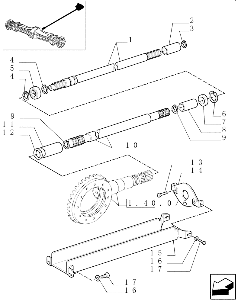 Схема запчастей Case IH MXM155 - (1.38.5[02]) - FRONT AXLE PROPELLER SHAFT (4WD) (04) - FRONT AXLE & STEERING