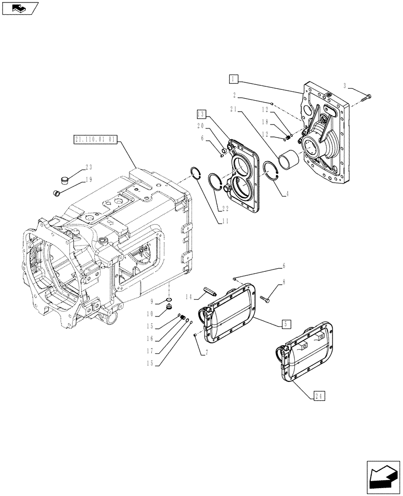 Схема запчастей Case IH PUMA 230 - (21.110.01[02]) - CLUTCH BOX - COVERS (21) - TRANSMISSION