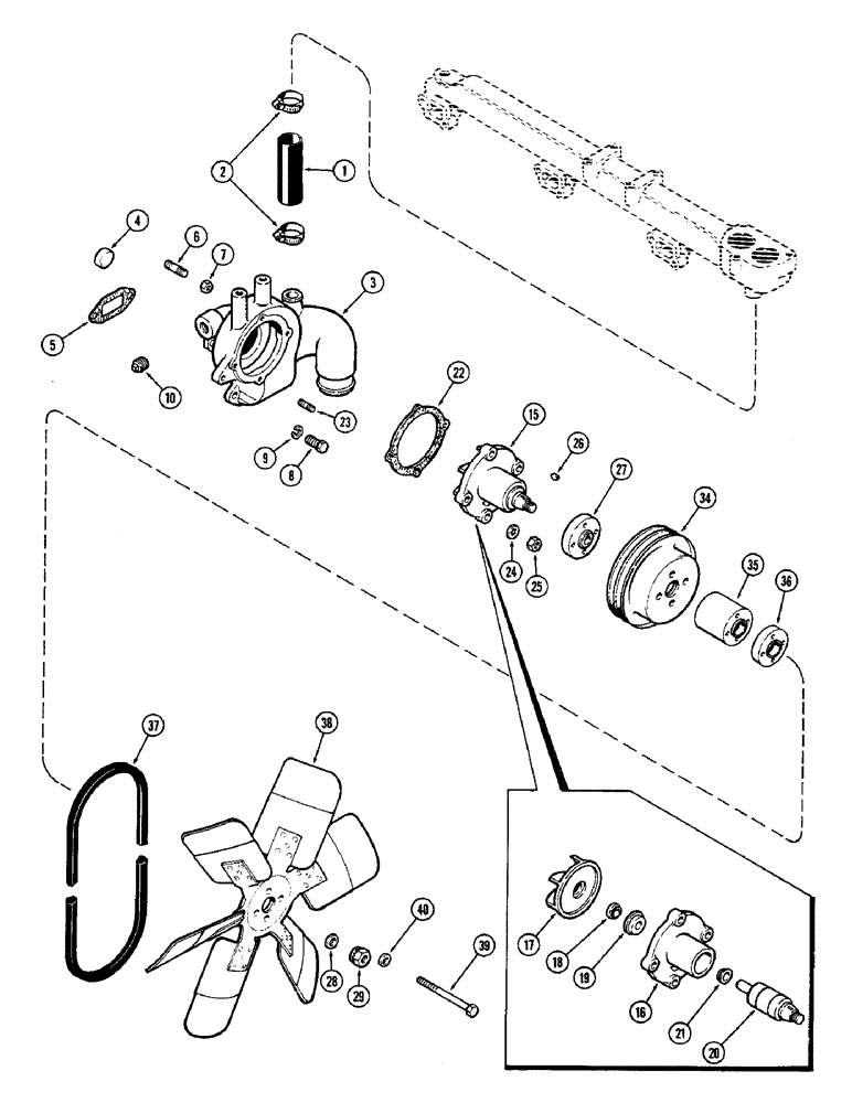 Схема запчастей Case IH 2590 - (2-08) - WATER PUMP, WITH KEYWAY SHAFT, 504BDT, DIESEL ENGINE (02) - ENGINE