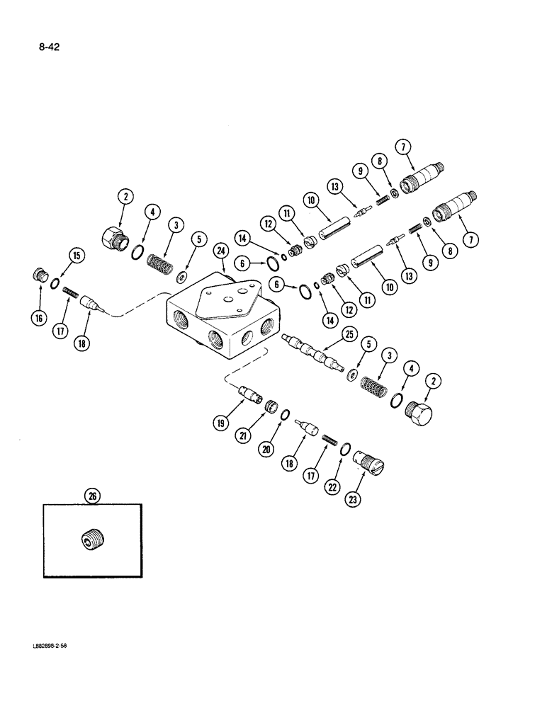 Схема запчастей Case IH 1640 - (8-42) - DOUBLE PILOTED VALVE ASSEMBLY, FOR AUGER SWING AND REEL FORE/AFT (07) - HYDRAULICS