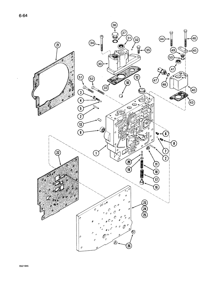 Схема запчастей Case IH 7150 - (6-064) - TRANSMISSION CONTROL VALVE ASSEMBLY, BODY SECTION AND BODY PLATE, TWO SPEED REVERSE VALVES (06) - POWER TRAIN