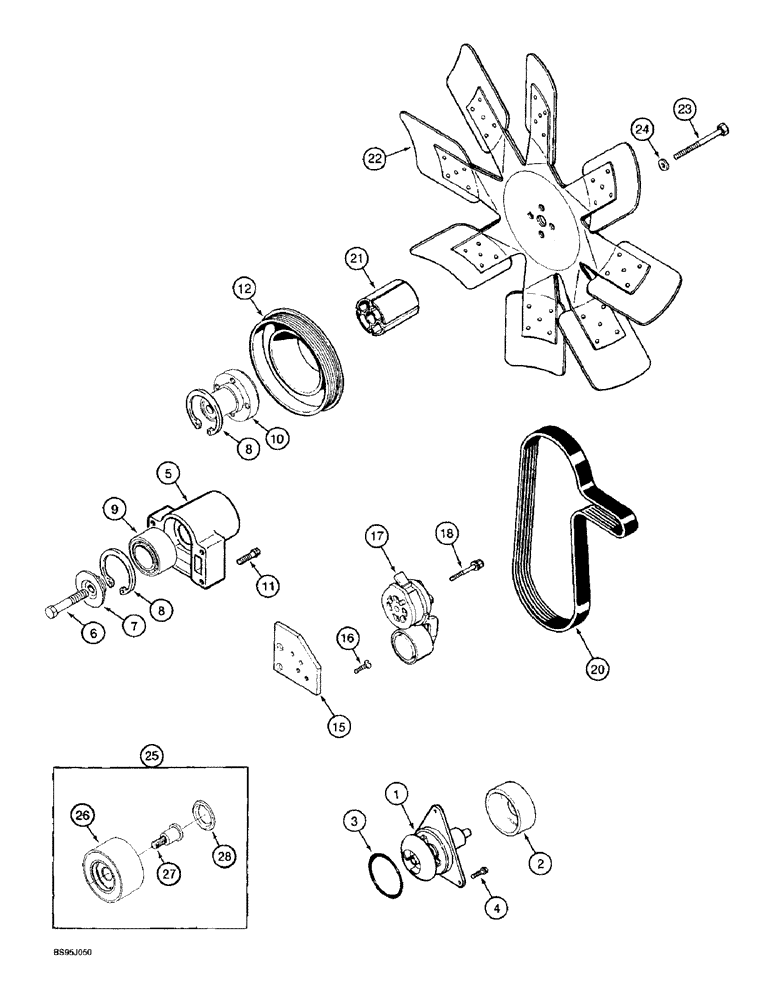 Схема запчастей Case IH 1670 - (2-14) - WATER PUMP, FAN AND BELT, 6TA-830 ENGINE (01) - ENGINE