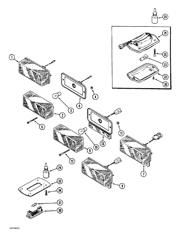 Схема запчастей Case IH 1660 - (4-44) - LAMP ASSEMBLIES, WARNING, FRONT AND REAR (06) - ELECTRICAL