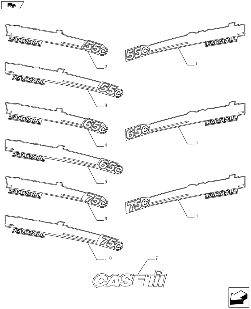 Схема запчастей Case IH FARMALL 65C - (90.108.02) - MODEL IDENTIFICATION DECALS (90) - PLATFORM, CAB, BODYWORK AND DECALS