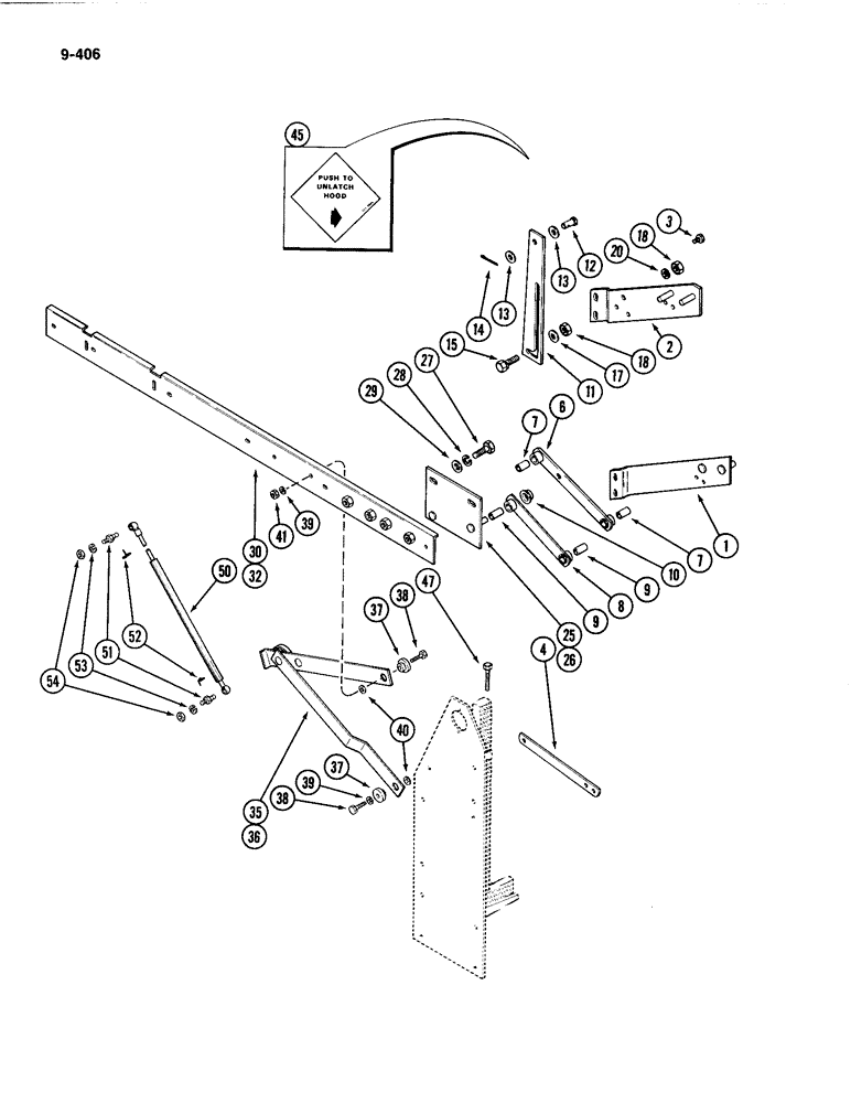 Схема запчастей Case IH 4494 - (9-406) - HOOD HINGE AND LIFT (09) - CHASSIS/ATTACHMENTS