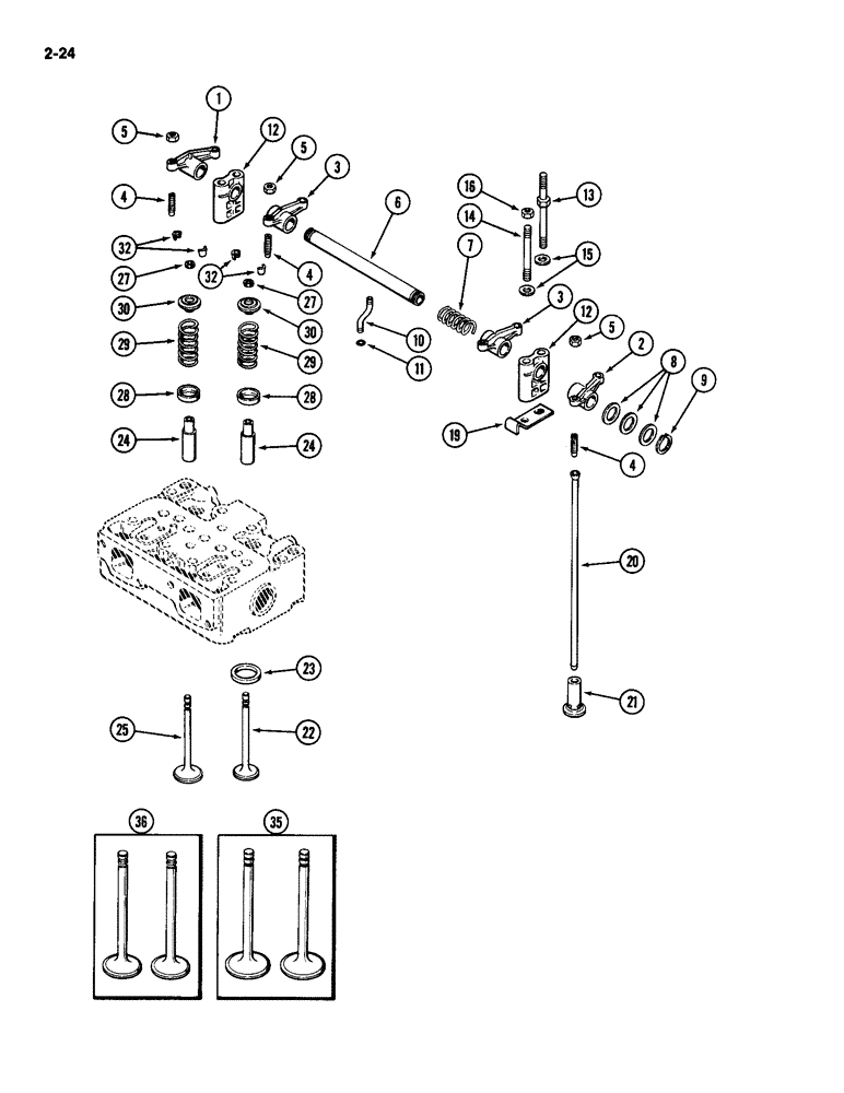 Схема запчастей Case IH 2094 - (2-24) - VALVE MECHANISM, 504BD DIESEL ENGINE (02) - ENGINE