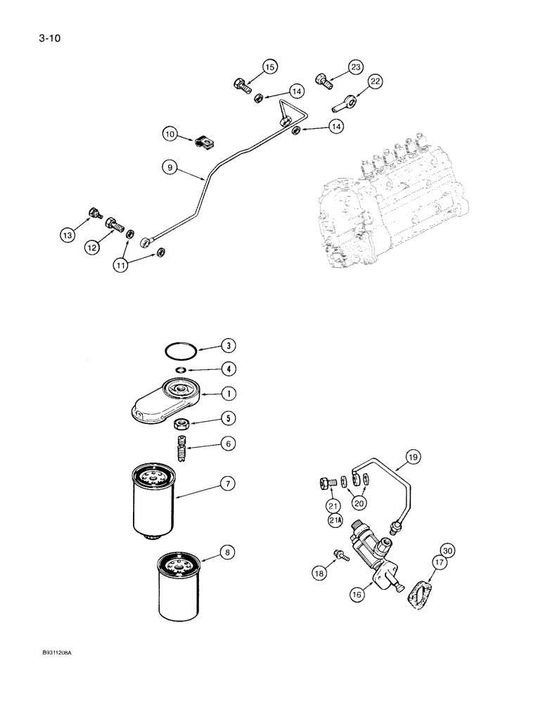 Схема запчастей Case IH 7130 - (3-010) - FUEL FILTER AND TRANSFER PUMP, 6T-830 ENGINE, 6TA-830 ENGINE (03) - FUEL SYSTEM