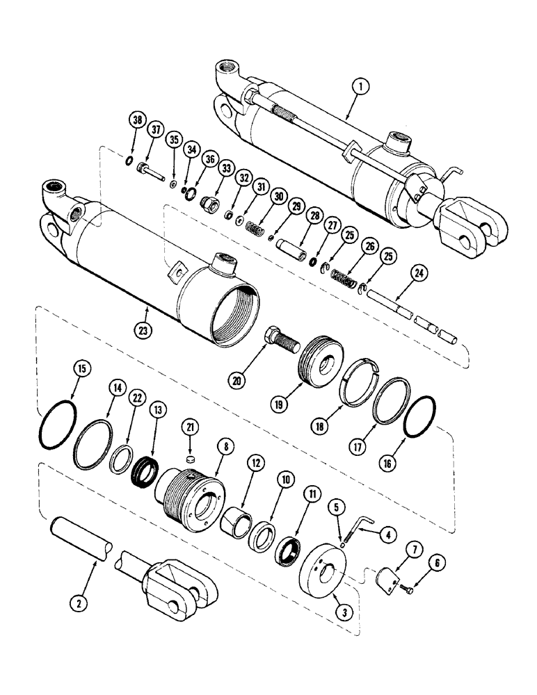 Схема запчастей Case IH 4690 - (8-302) - REMOTE HYDRAULIC CYLINDER ASSEMBLY, 4 INCH (101.6 MM) BORE X 8 INCH (203.2MM) STROKE (08) - HYDRAULICS