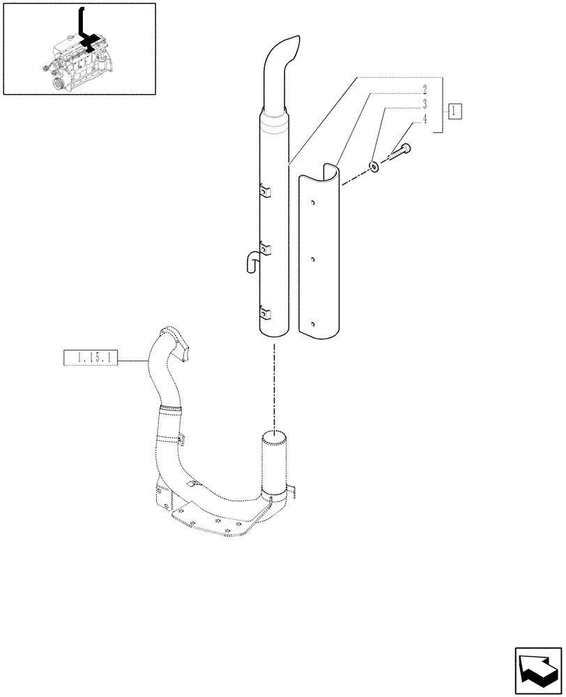 Схема запчастей Case IH MAXXUM 140 - (1.15.1/01) - AIR CLEANER WITH PRE-CLEANER "SPIN TUBE" FOR ROOF WITH LOW PROFILE - SILENCER (MUFFLER) (VAR.332189-333189) (02) - ENGINE EQUIPMENT