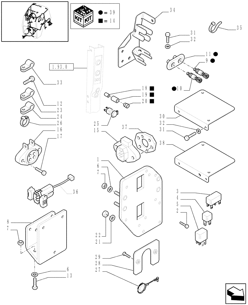 Схема запчастей Case IH PUMA 180 - (1.91.4[09]) - SUPPORT FOR RELAY BOX, RELAY, POWER SOCKET AND SWITCHES (10) - OPERATORS PLATFORM/CAB