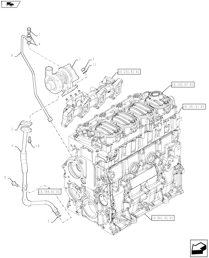 Схема запчастей Case IH FARMALL 75A - (10.250.01[02]) - TURBOCHARGER (10) - ENGINE