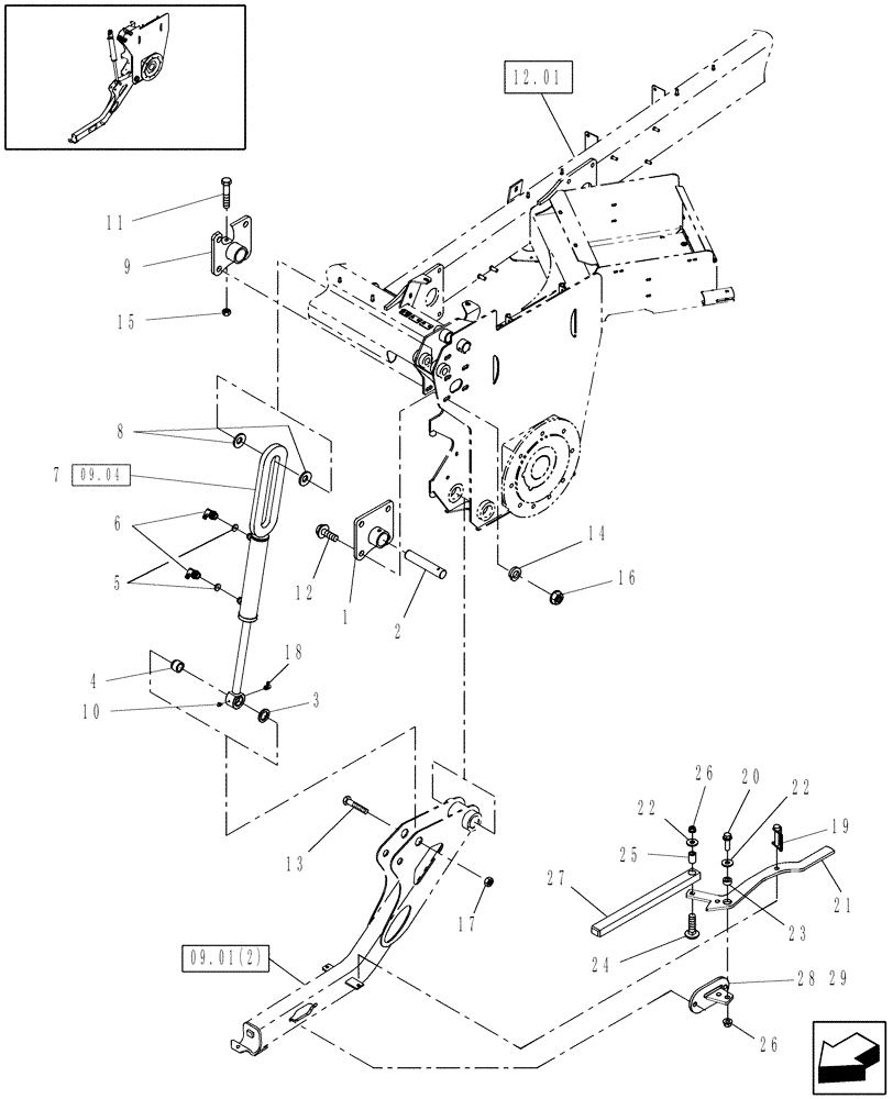 Схема запчастей Case IH WD1903 - (09.03[1]) - DRAPER LINKAGE (09) - HEADER LIFT LINKAGE