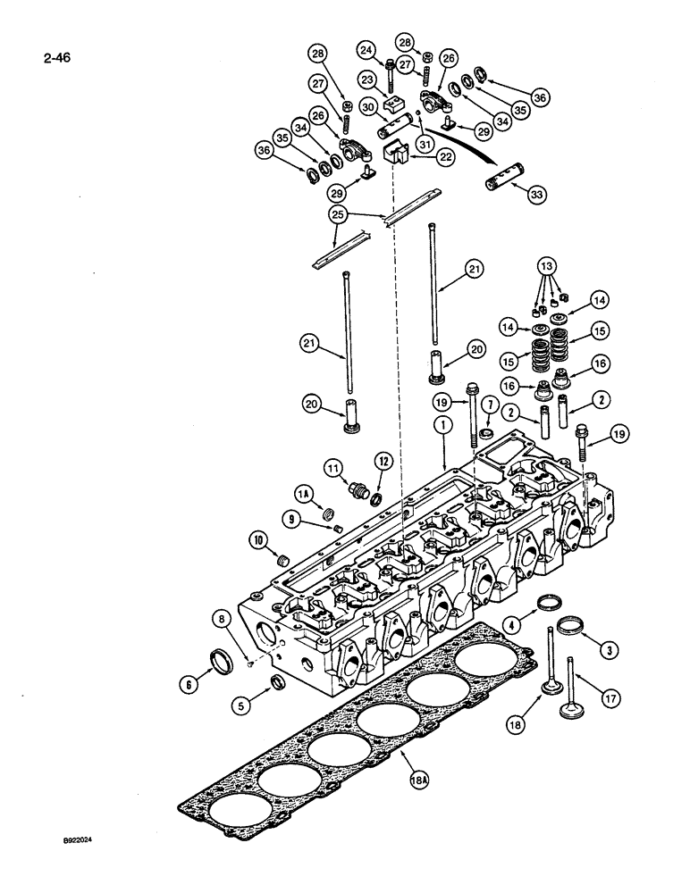 Схема запчастей Case IH 9240 - (2-046) - CYLINDER HEAD AND VALVE MECHANISM, 6TA-830 ENGINE (02) - ENGINE