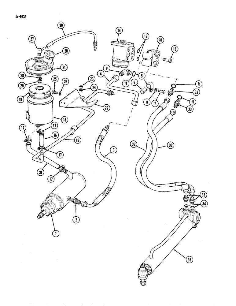 Схема запчастей Case IH 1194 - (5-092) - TUBES AND FITTINGS, POWER STEERING, TRACTORS WITH CAB (05) - STEERING