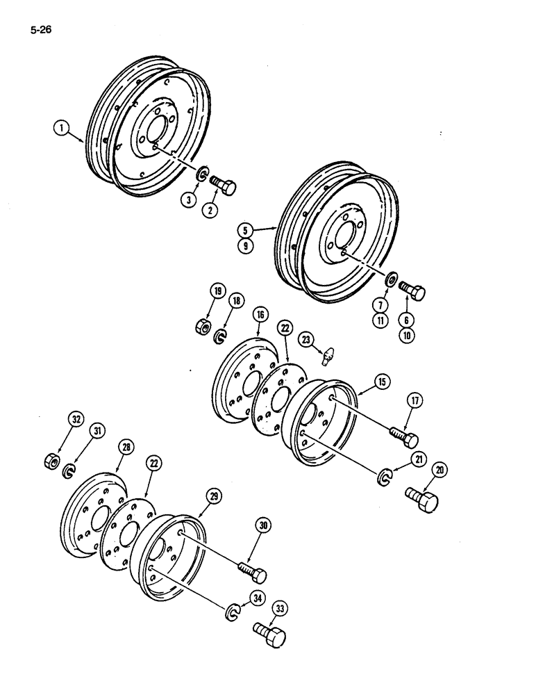 Схема запчастей Case IH 245 - (5-26) - FRONT WHEELS, ONE PIECE, 2 WHEEL DRIVE TRACTOR (05) - STEERING