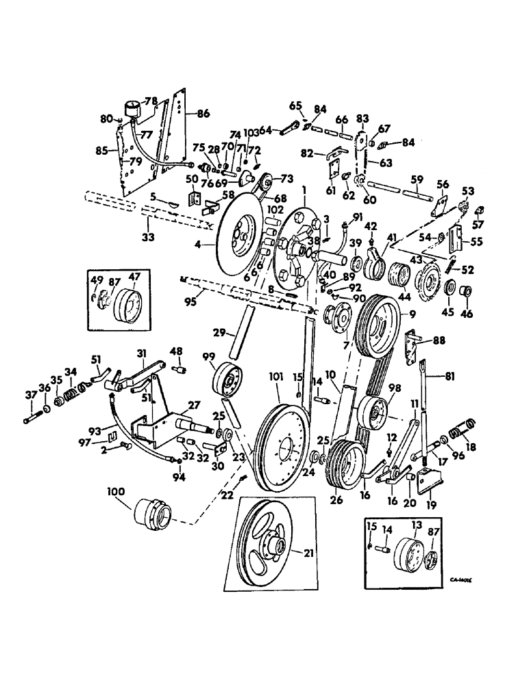 Схема запчастей Case IH 715 - (21-11) - THRESHING CYLINDER AND CONCAVE, VARIABLE CYLINDER DRIVE, BELT DRIVE (14) - THRESHING