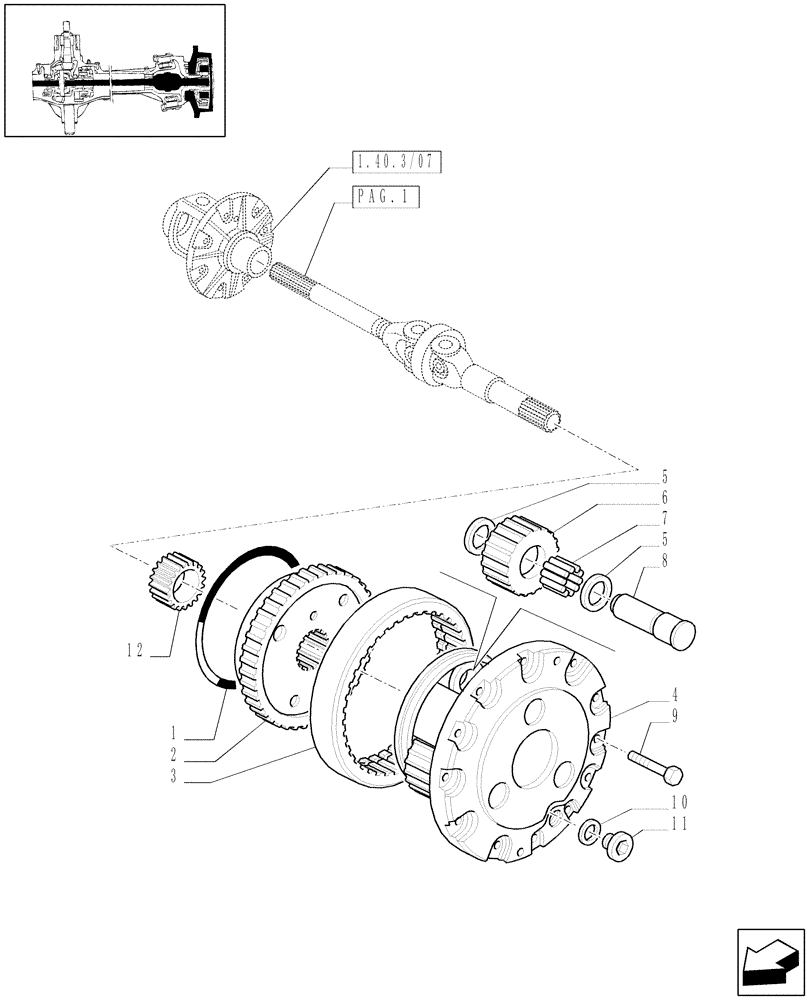 Схема запчастей Case IH JX80 - (1.40.4/10[02]) - (VAR.540) CLASS 2 FRONT AXLE WITH 2ND STEERING CYLYNDER (4OKHPH) - EPICYCLIC REDUCTION GEAR (04) - FRONT AXLE & STEERING