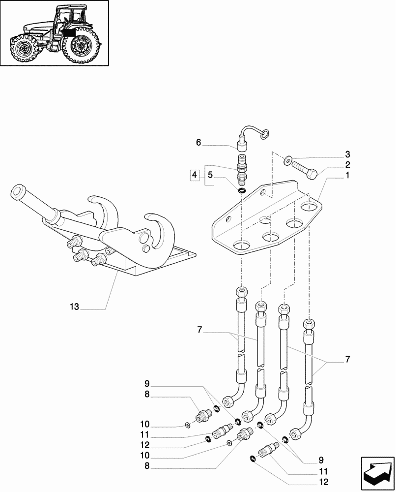 Схема запчастей Case IH JX1090U - (1.82.7/15) - (VAR.075-076) PREARRANGEMENT FOR LOADER - PIPES AND QUICK COUPLINGS (07) - HYDRAULIC SYSTEM