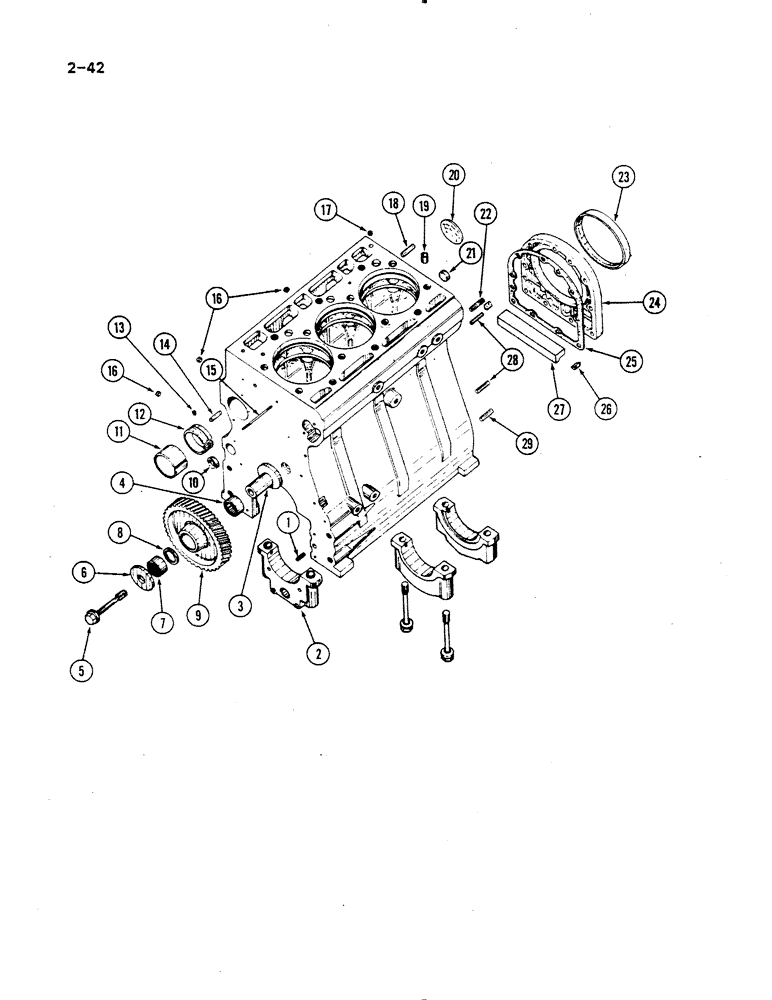 Схема запчастей Case IH 485 - (2-042) - CYLINDER BLOCK AND RELATED PARTS (02) - ENGINE